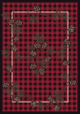 wooded pines red rug